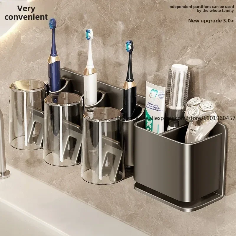 Toothbrush Rack Without Punching Bathroom Tooth Cup Mouthwash Cup Storage Household Wall-mounted Electric Toothbrush Holder
