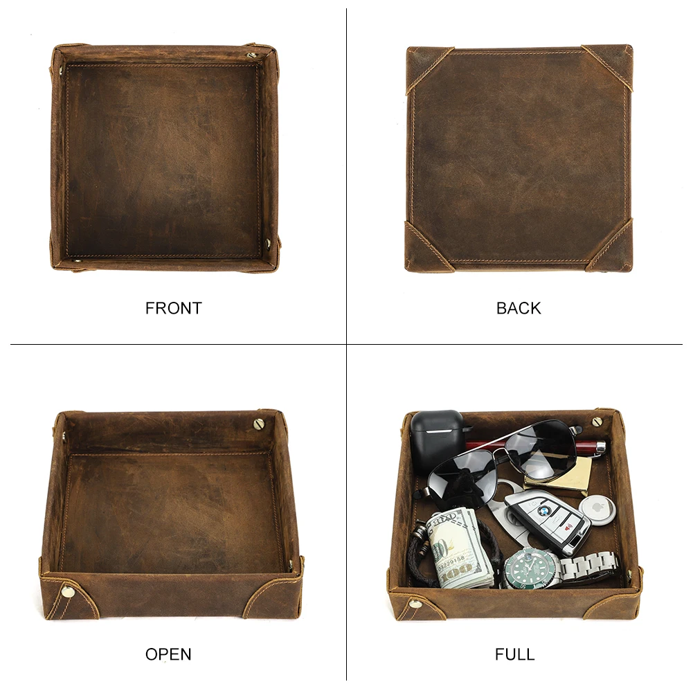 Desktop Storage Box Retro Genuine Leather For Key Jewelry etc