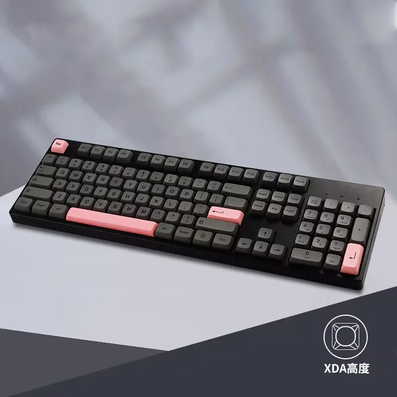 미니멀리스트 블랙 PBT 키캡 게이밍 기계식 키보드 XDA 키캡 133 키 세트, 레트로 혼합 색상 염료 서브 베드 체리 캡 ISO 입력