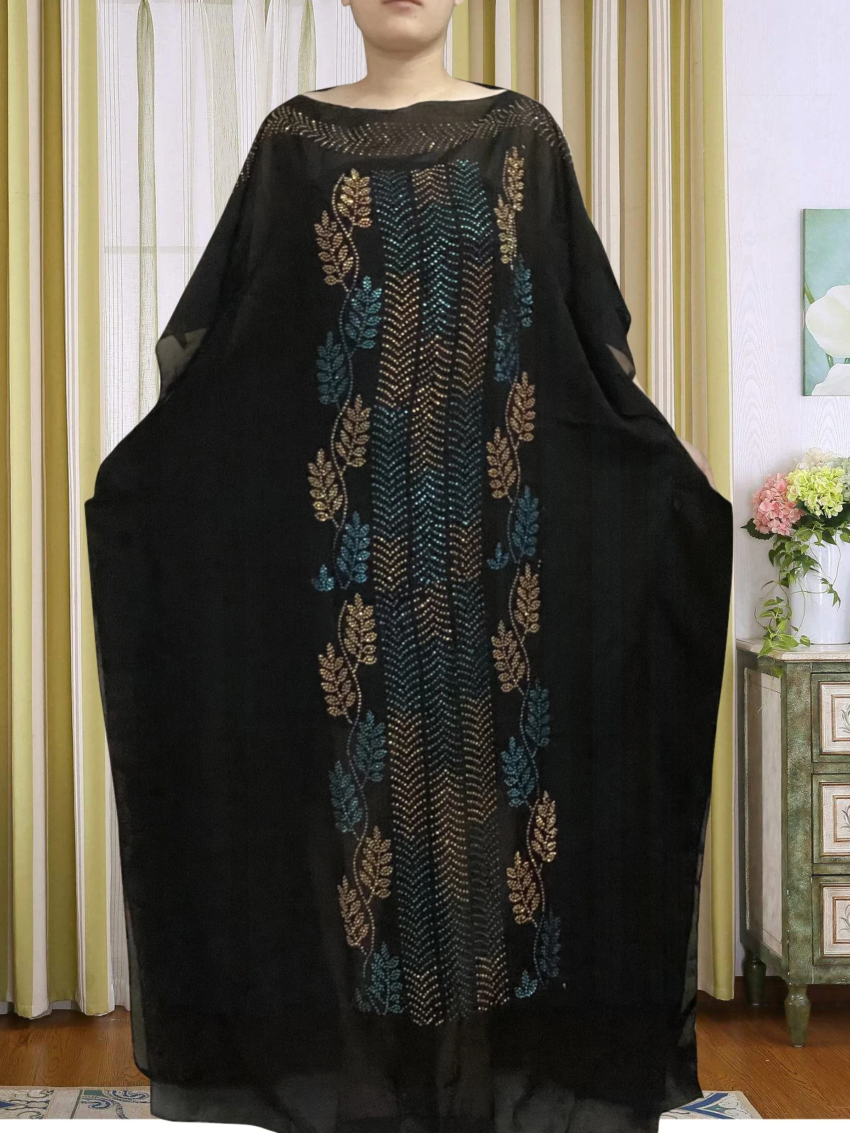 Muslim Abayas For Women Dubai 2022 Set Auger Maxi Robe Femme Musulmane African Turkey Islam Round Neck Black Dress With Hijab