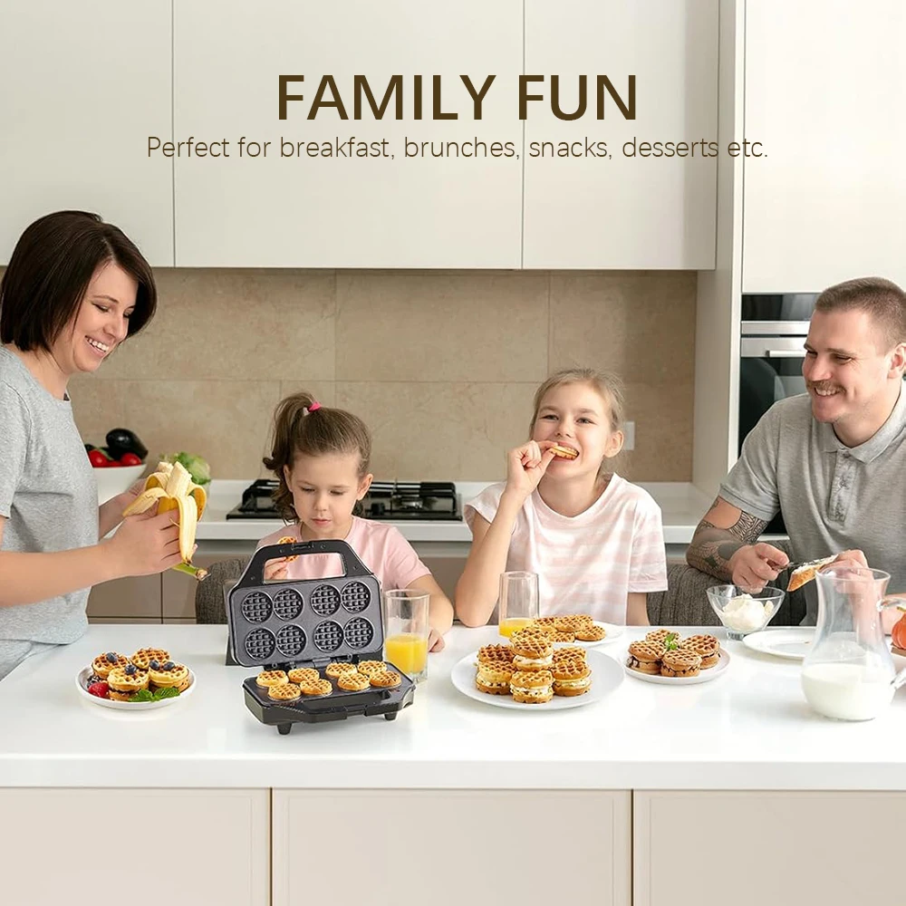 Waffle Maker Mini 8 x 2'' Tiny Waffle Cooking Machine Nonstick for Kids Snack Breakfast