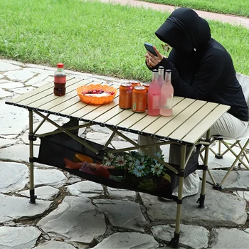 야외 휴대용 스토리지 캠핑 데스크 접이식 긴 테이블 바베큐, 쉬운 설치 피크닉 여행 자동차 테이블, 그물 가방, 가볍고 안정적