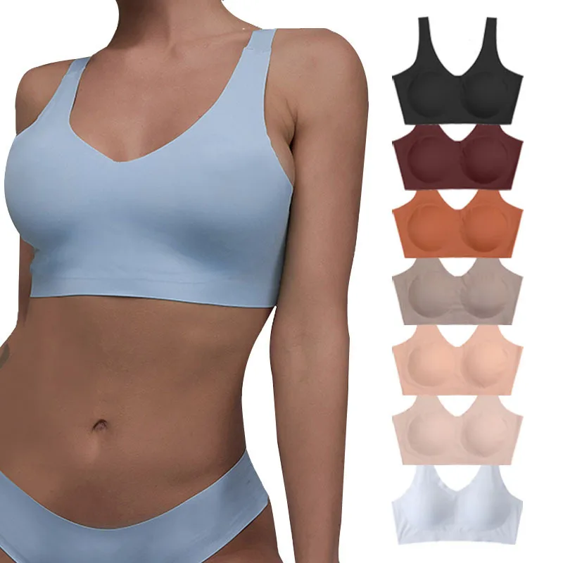 28PCS European American Female Non-trace U-shaped Wire Free Beauty Back Soft  Sports Bra Thin Underwear Tank Top With Chest Pads - AliExpress