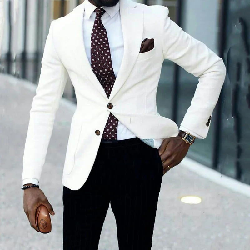 

White Business Groom Tuxedos For Wedding Slim Fit Men Suit Male Fashion Blazers Bridegroom Wear 2 Piece Coat With Pants