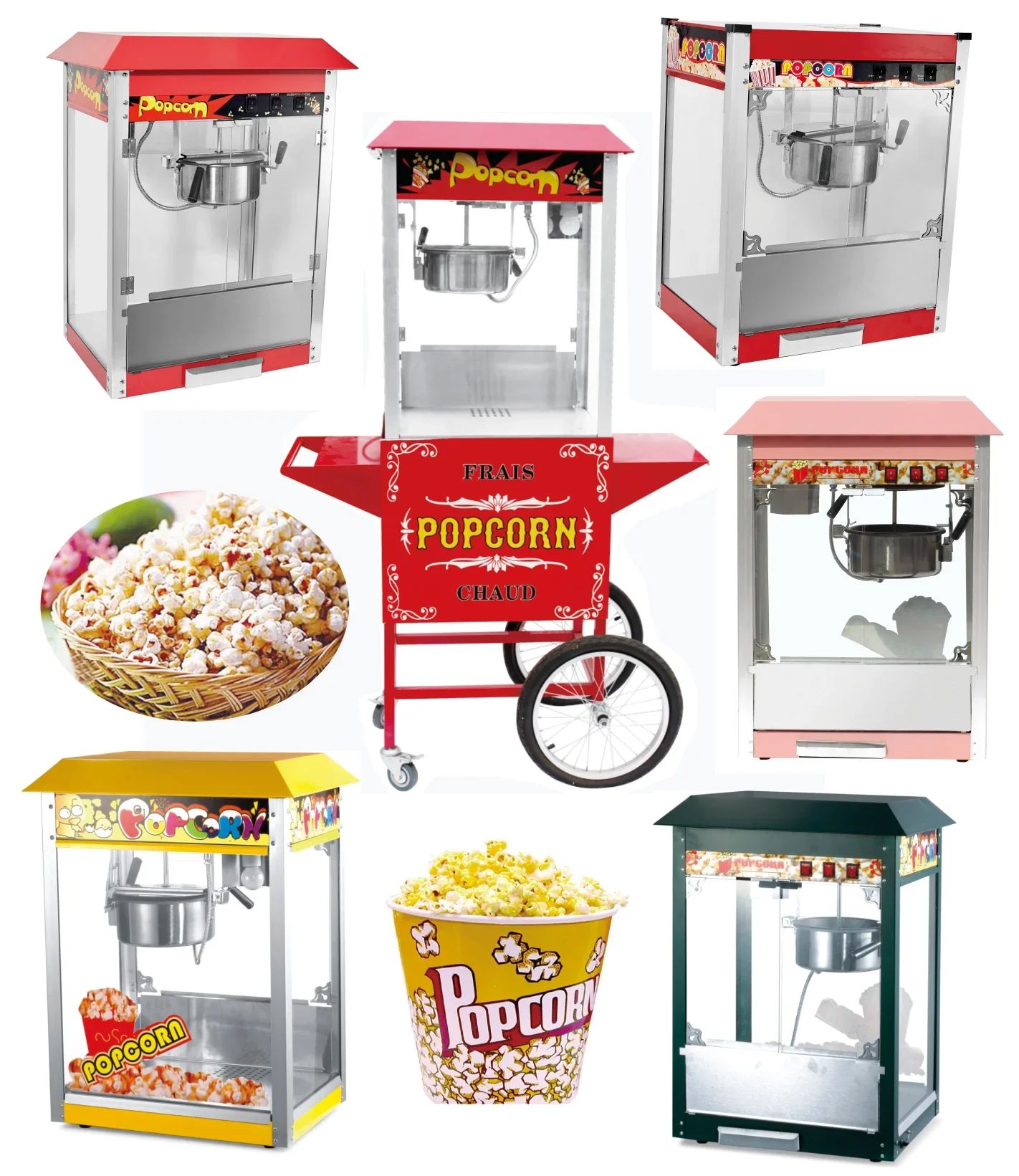 Automatic Popcorn Maker Electric Commercial Popcorn Machine with Cart Sturdy and Durable