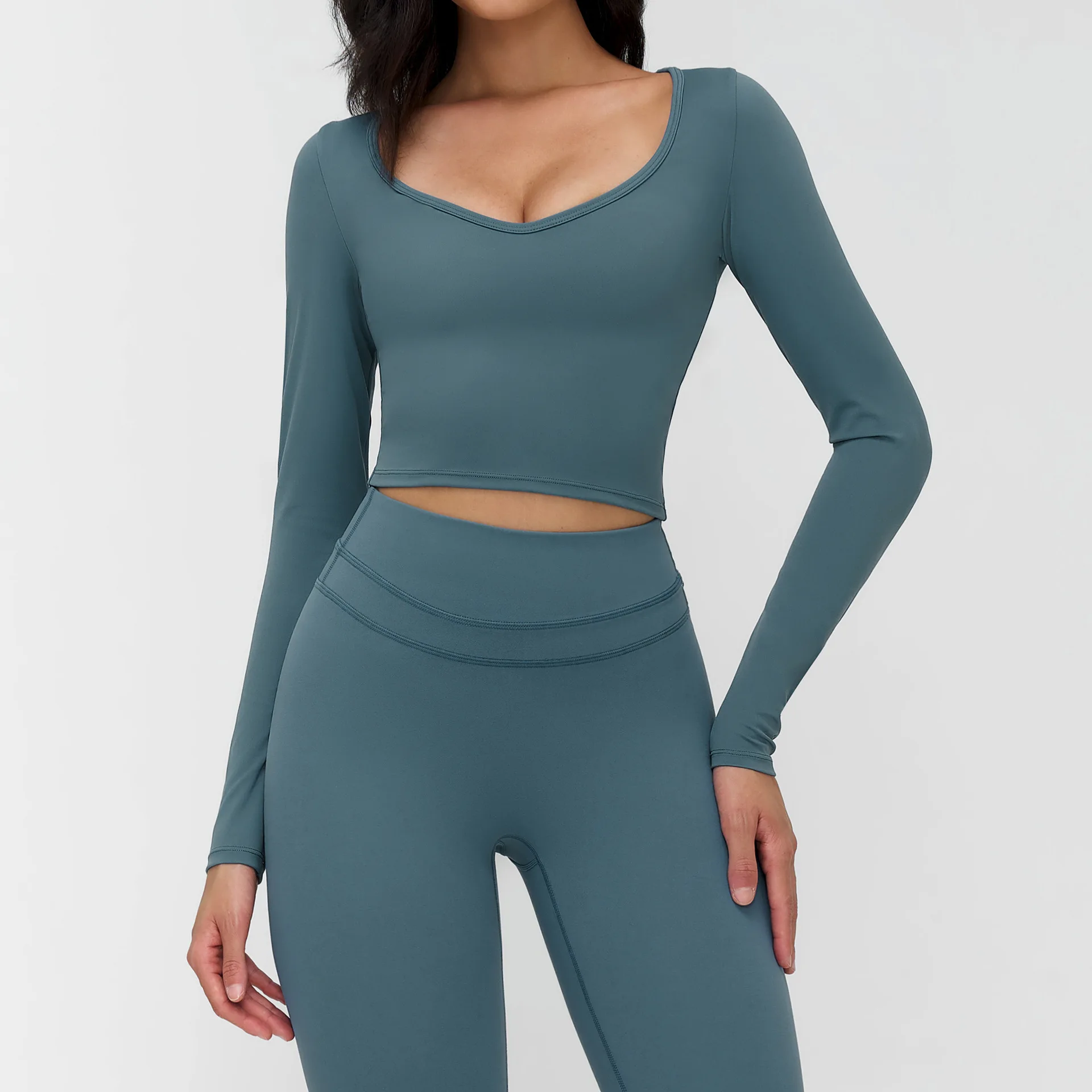 Haut Yoga Femme Manches Longues Col V