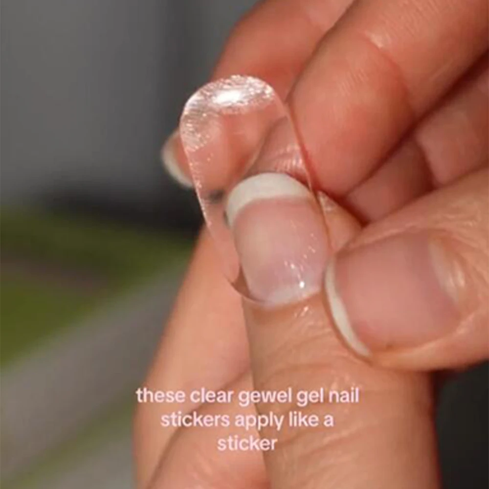 14pc Transparent Semi Cured Gel Nail Strips Nail Strengthening Gel Slider Long-Lasting Clear Crystal Gel Waterproof UV Stickers 4