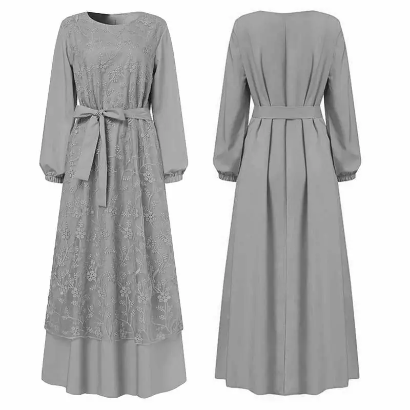 

Lace Long Dress Breathable Round Neck Lace Dress For Women Graceful Dress Suitable For Work Office Weekend Shopping