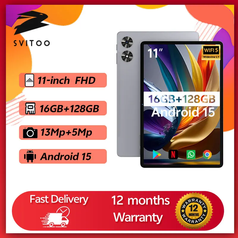 SVITOO 11-inch Tablet Android 15 16GB RAM 128GB ROM Octa-Core T606