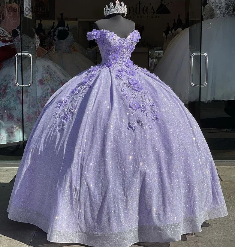 de Quinceañera de lentejuelas lilas para 15 años, vestido de baile Sexy con cuello en V y hombros descubiertos, Vestido fiesta para niña 2022| | - AliExpress