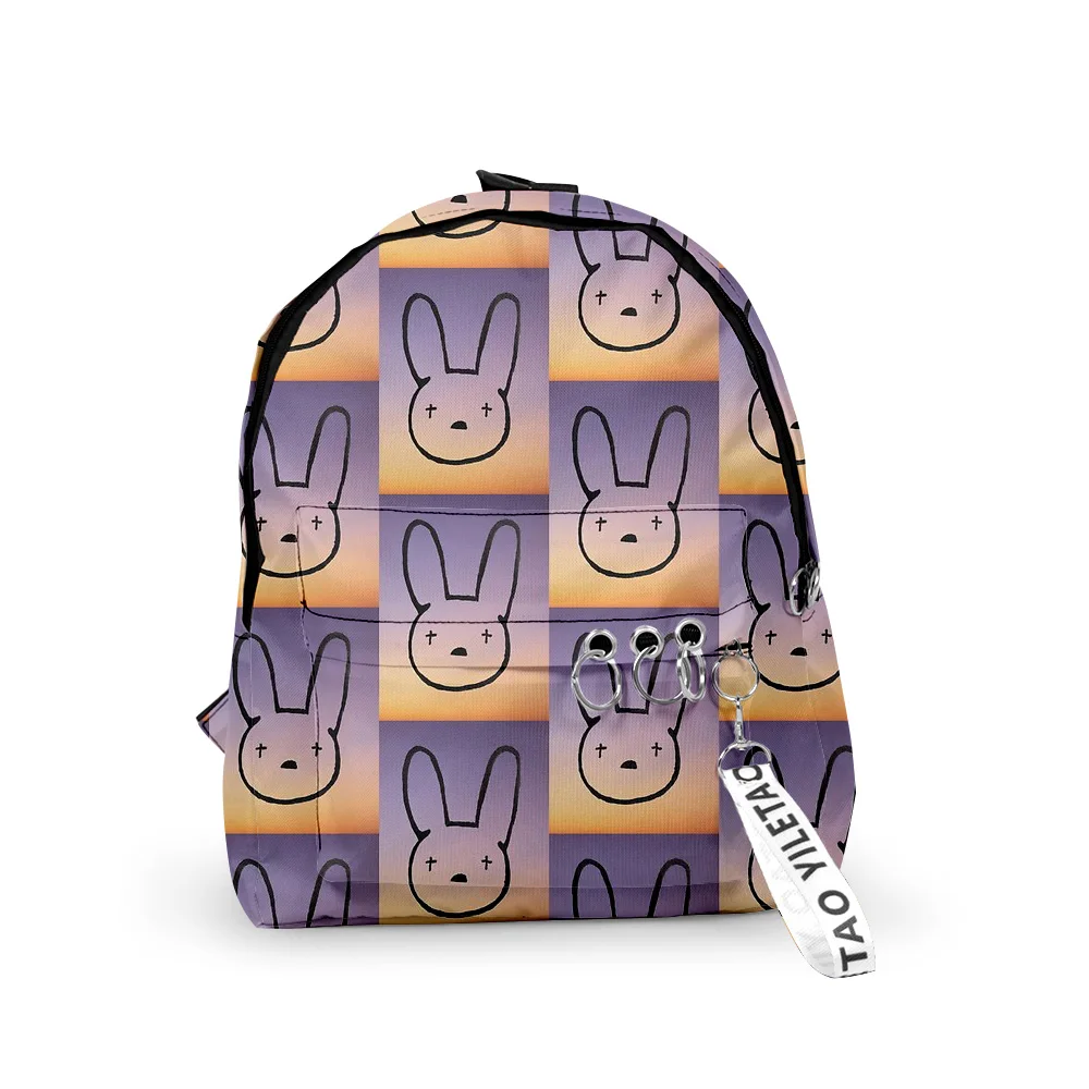 Trendy Cartoon Bad Bunny Backpacks Boys/Girls pupil School Bags 3D Print Keychains Oxford Waterproof Funny Cute Small Backpacks