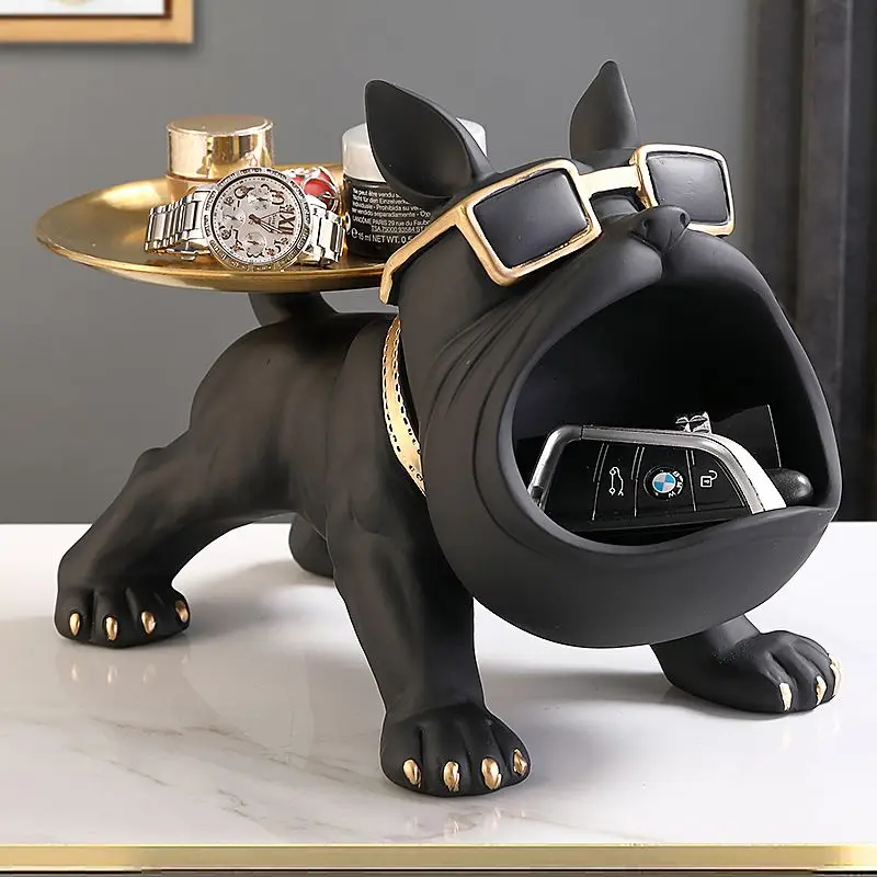 

Cool French Bulldog Butler Décor with Tray Big Mouth Dog Statue Home Décor Storage Box Animal Resin Sculputre Figurine Art Gift
