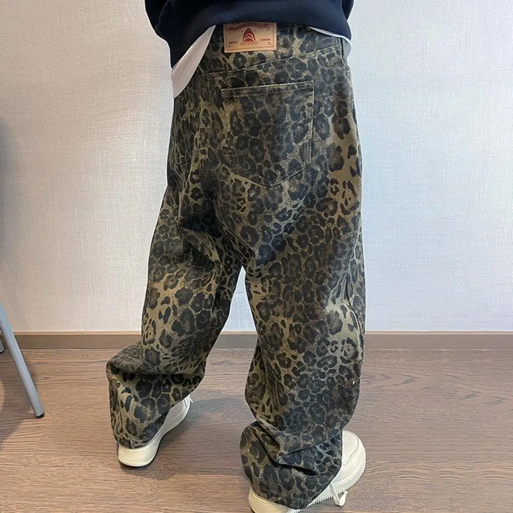 Description Picture 4 of itemHip-hop Style Pants Loose Fit Pants Leopard Print Hop Pants with Crotch Breathable Fabric for Men Stylish Retro Streetwear