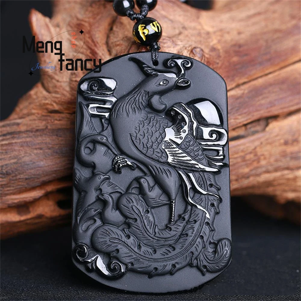 Natural Obsidian Phoenix Sound Nine Heavens Pendant Simple Exquisite Mascot Fashion Jewelry Best Selling Handicraft Holiday Gift