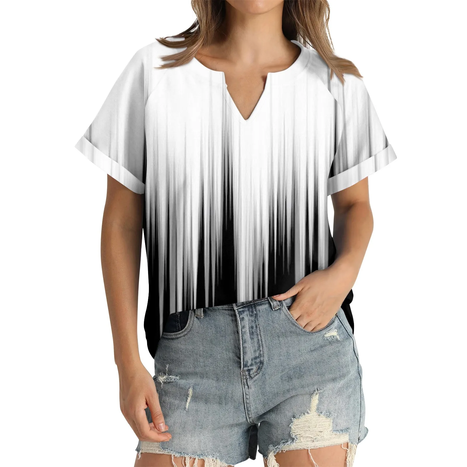 

Женская летняя рубашка, модный Свободный Повседневный Топ с принтом и V-образным вырезом, Молодежная Женская одежда, женская одежда, одежда для женщин 2024
