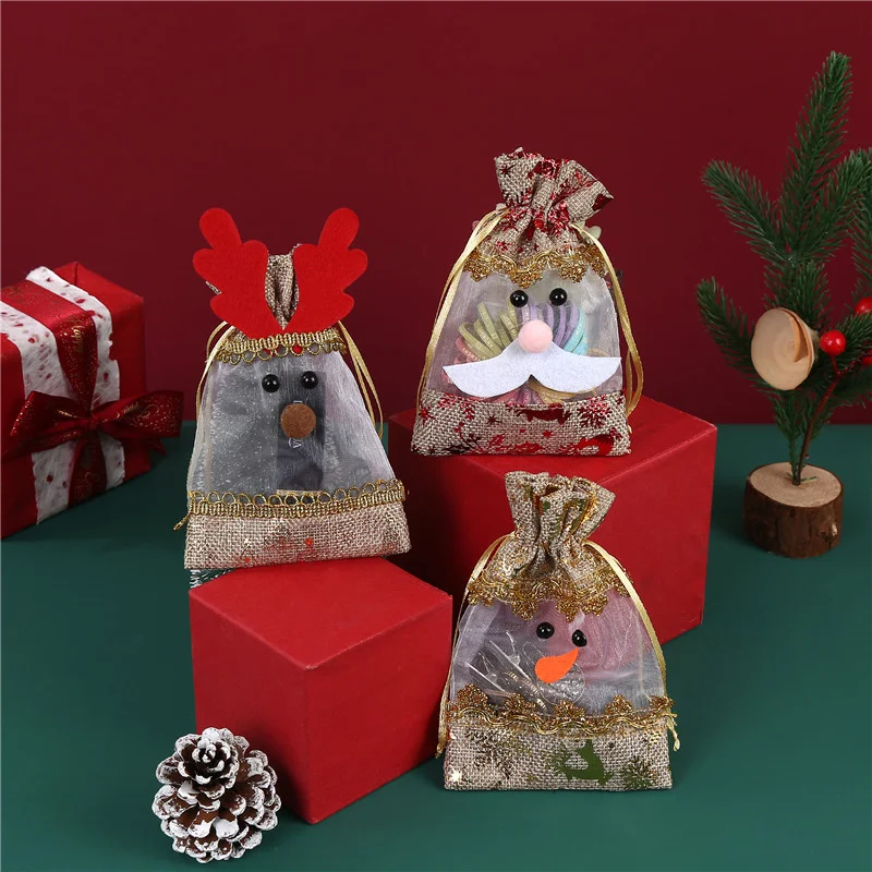 50 Stück 10 x 14 cm Weihnachtsbeutel aus Sackleinen mit Kordelzug, Geschenktüte, Party, Hochzeit, Süßigkeiten, Muschel, Schokolade, Geschenktüte