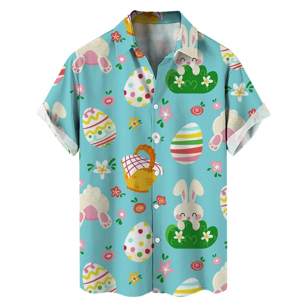 thumbnail image 1 of Camisas hawaianas con estampado 3D de huevos de conejo para hombre y mujer, camisa de playa con dibujos animados del día de Pascua 2024, ropa para mujer, camisa kawaii para niños, top con botones, 1 of 5