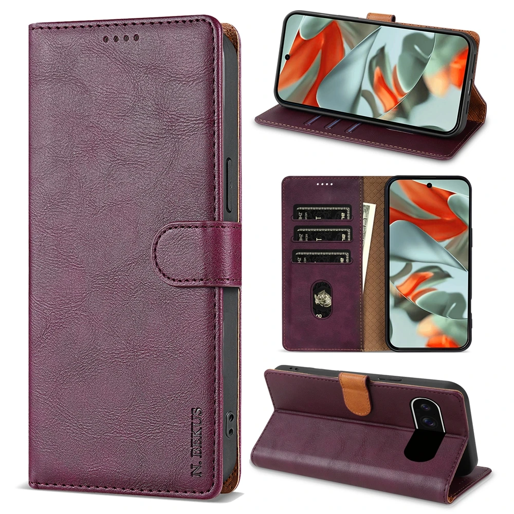 Leather Flip Wallet Phone Case with Card Slots and Kickstand Feature