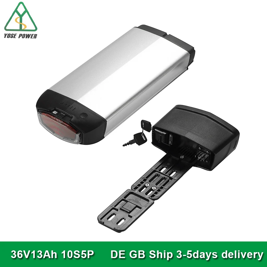 YOSE POWER 36V Battery Pack Rear Rack Ebike Battery 36V 13Ah 10S5P 18650 Lithium Ion Electric 