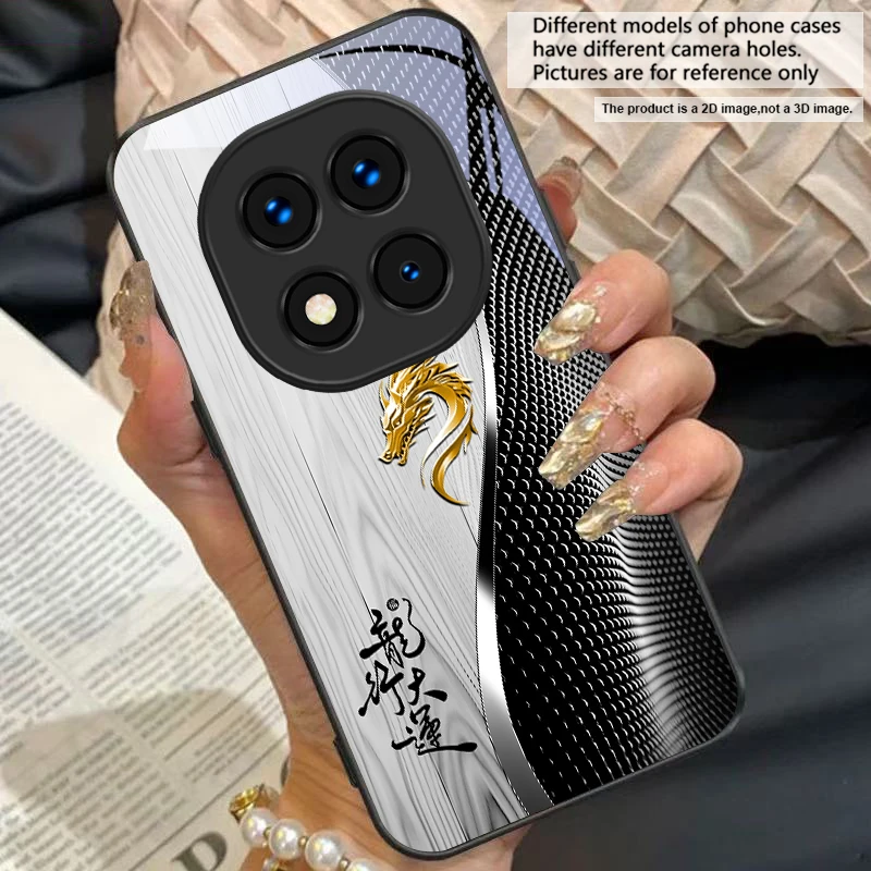 Elegant Black Tempered Glass Phone Case with Traditional Dragon Totem Design