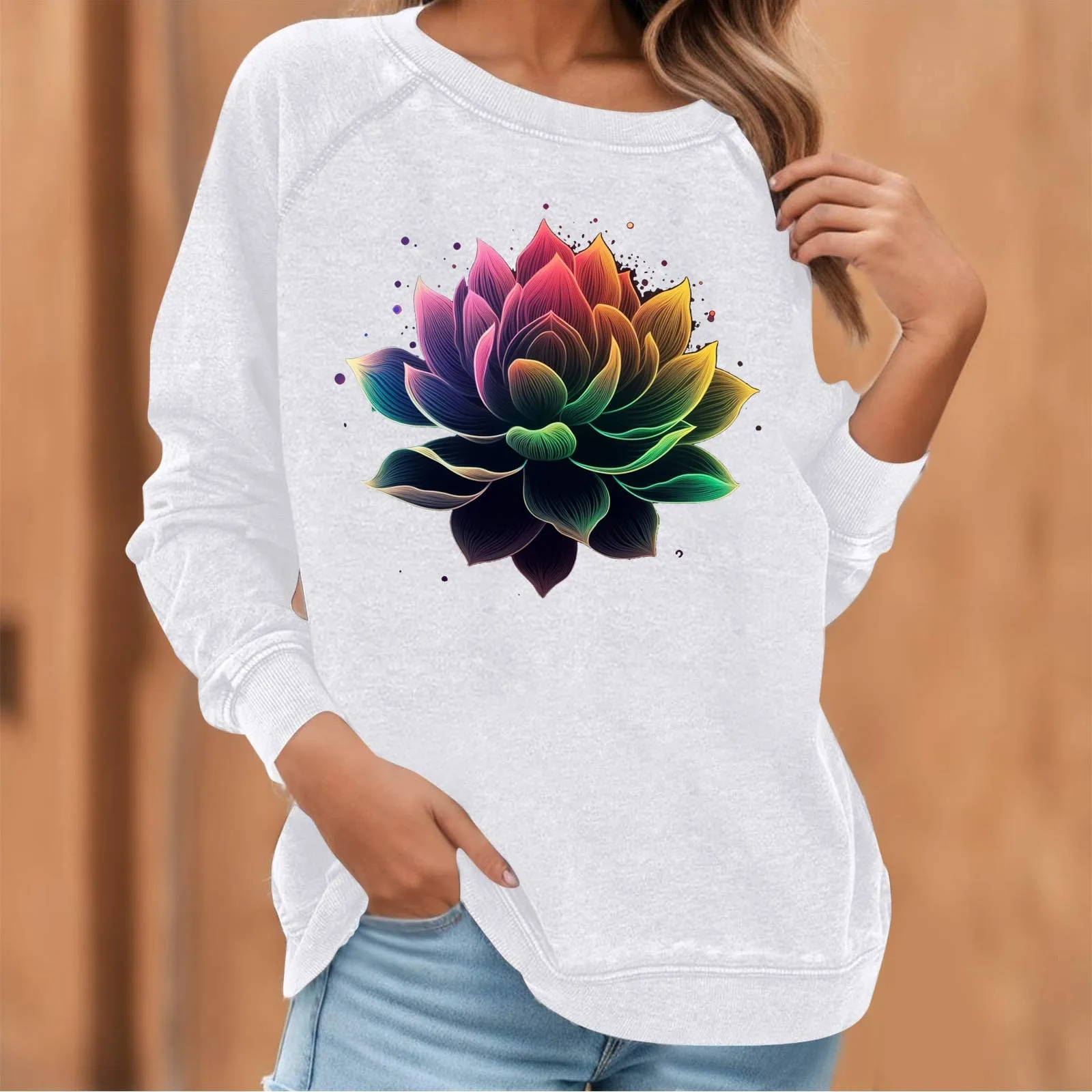 

Women Flower Print Loose Casual Sweatshirt Crew Neck Oversized Long Pullover Autumn Long Sleeve T-Shirt Hoodie Art Graphic Tops