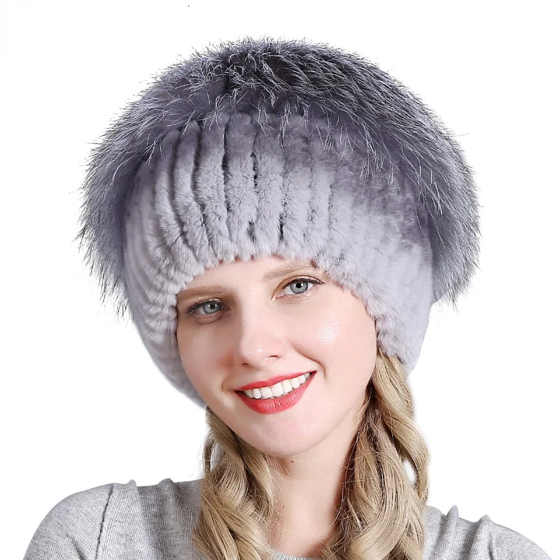 

Faux Rabbit Fur Hat for Women Winter Russian Style Knitted Wool Hat Female Headgear Outdoor Warm Earmuff Beanies Caps Gorras
