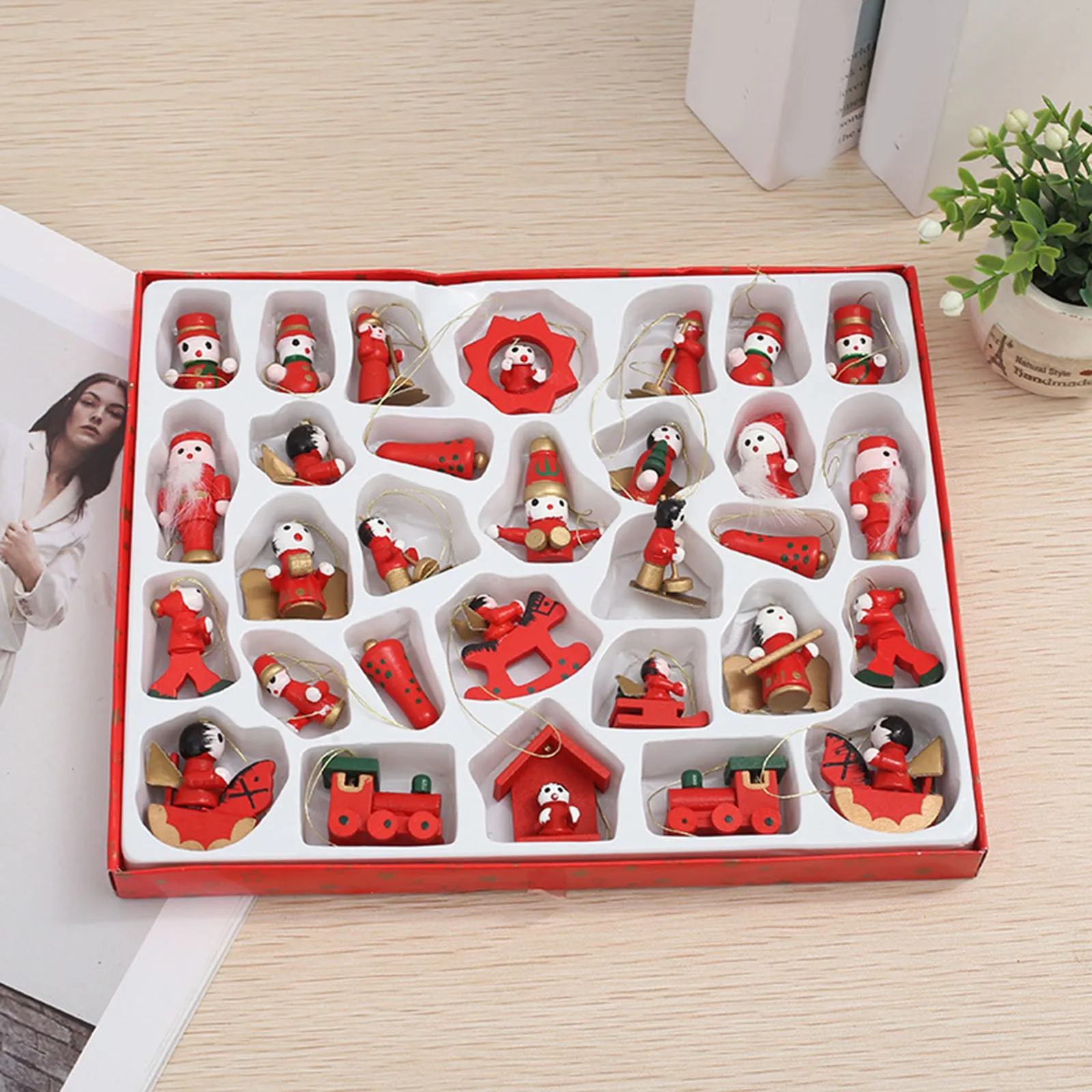 

Рождественские украшения, деревянные фигурки Санта-Клауса, снеговика, 30 шт., подвесное украшение с коробкой, детские игрушки, оптовая продажа