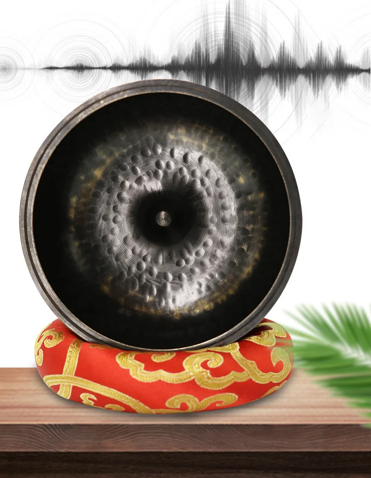 Handmade Black Gold Buddhist Sound Bowl Bronze Chime Ornaments in Nepal Suitable for Meditation and Ear Picking Yoga