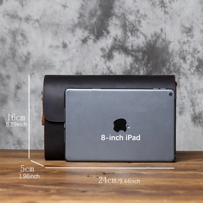 NZPJ Vintage Genuine Leather Men's Clutch Bag Crazy Horse Leather Phone Bag Natural Top Layer Cowhide Wallet For 8-Inch IPad