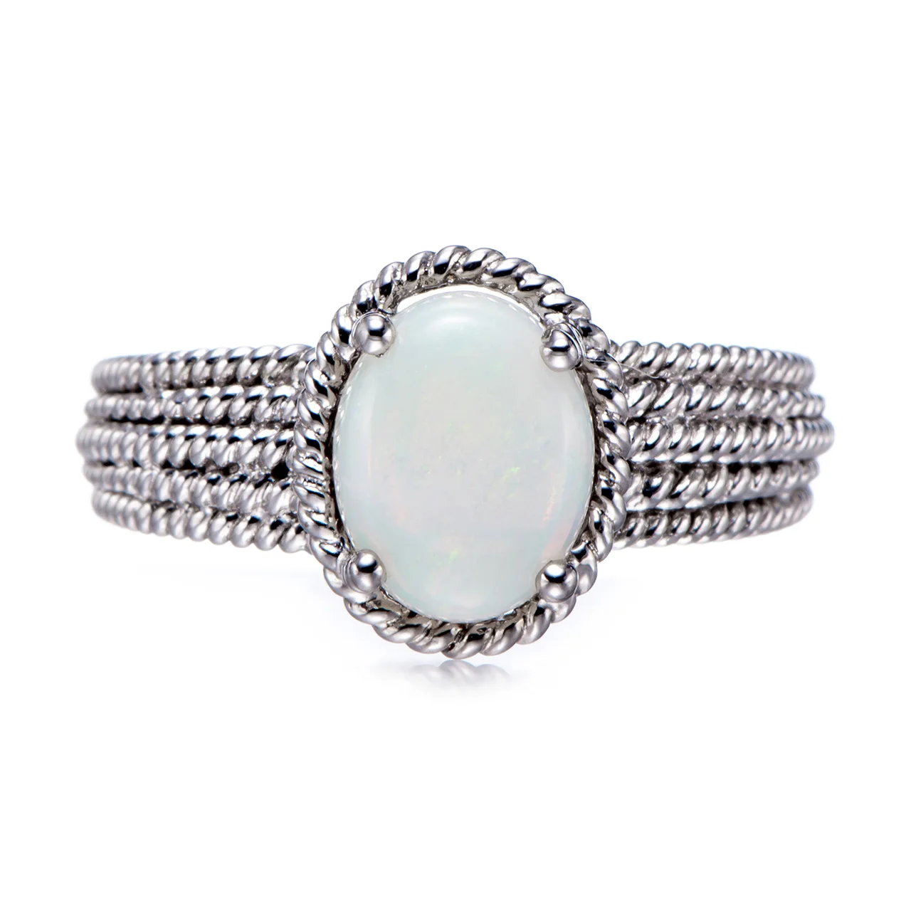 

7x9mm Opal Rhodium Over Sterling Silver Ring