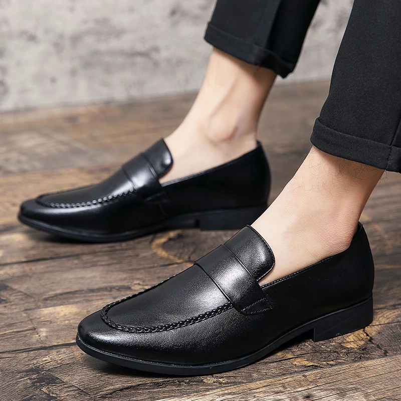FELIX CHU Men's Pencil loafers Leather Elegant Wedding Party Casual Fashion Dress Shoes Brown Black Men's Shoes