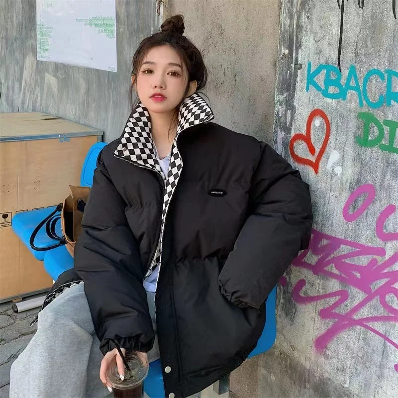 

Women Zipper Loose Padded Coat Winter Down Cotton Jacket Female Solid Thickening Warm Puffer Parkas Jackets Black White 2022