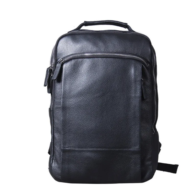 Simple casual soft real cowhide men women's backpack high quality genuine leather large capacity travel black laptop bagpack