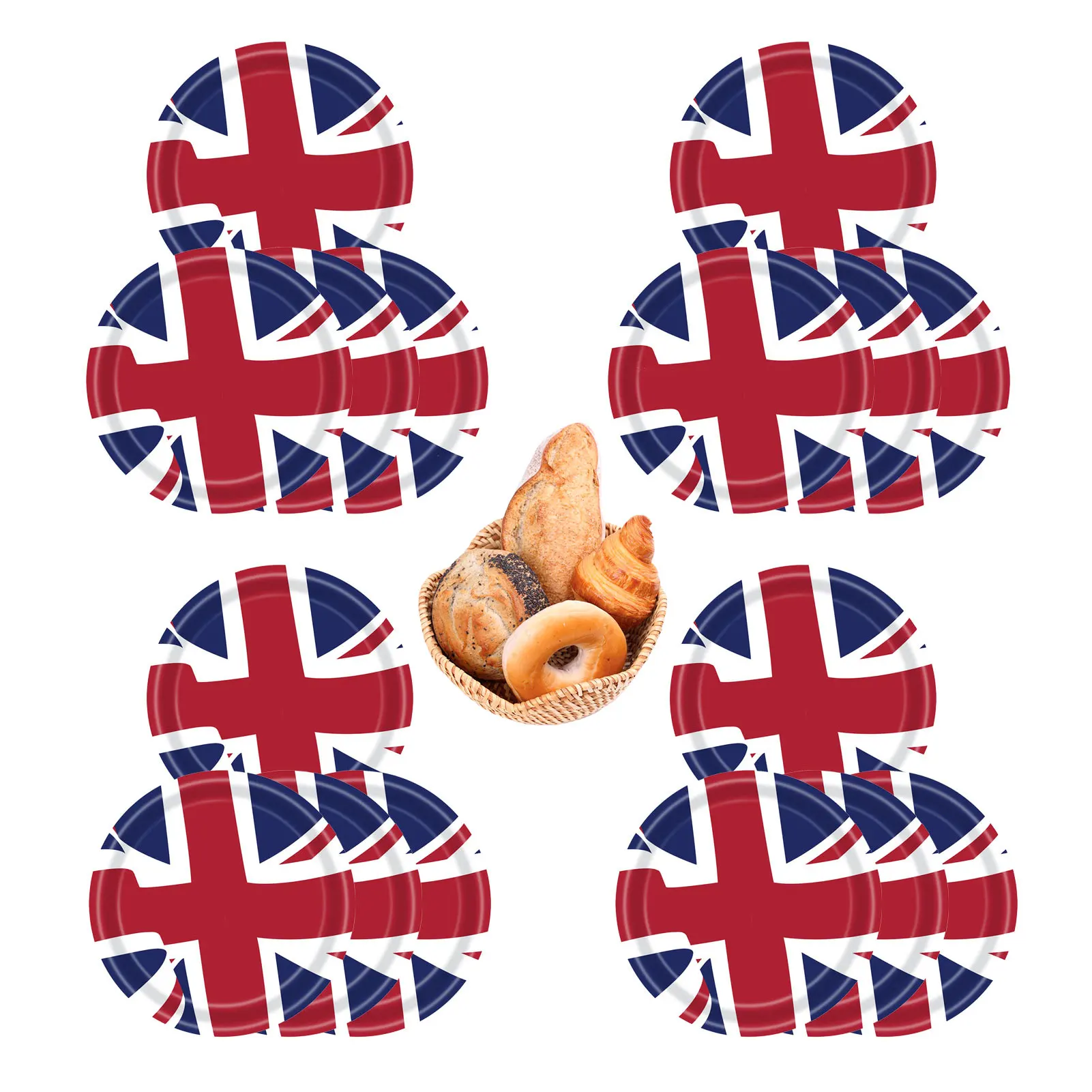 16pcs Britain Paper Plates Cups And Napkins, British Flag Paper Tableware Kit Union Jack Themed Plate Tissue Cups