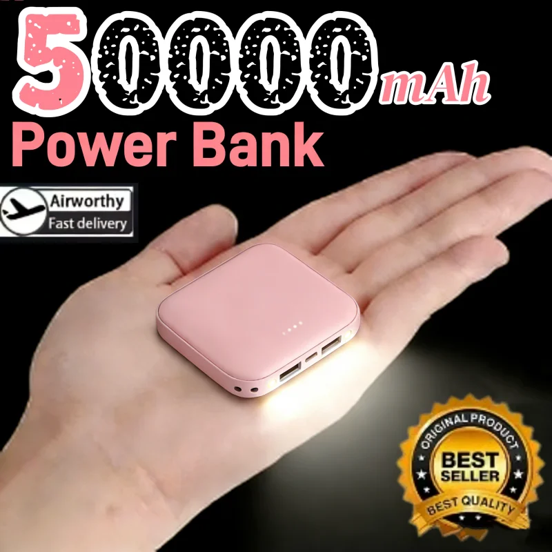 Power Bank Portatile da 50000mAh con Schermo a Specchio LED Digitale, Batteria Esterna per iPhone Xiaomi Huawei Samsung