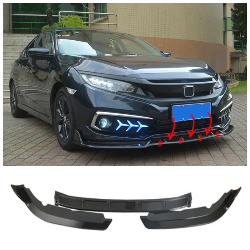 

High Quality 3Pcs/1set ABS Car Bumper Front Lip Splitters Diffuser Lip For Honda Civic 2019 2020 2021 2022
