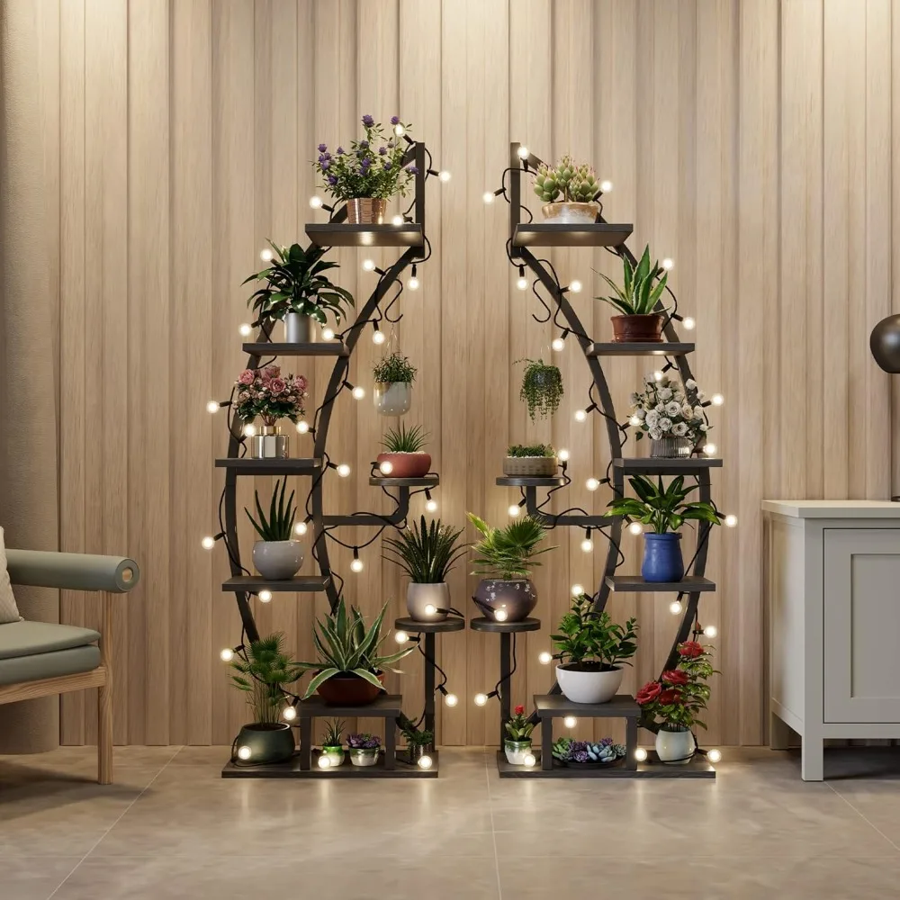 YOLENY 2 Pcs 6 Tier 9 Potted Metal Plant Stand Plant Stands for Indoor Plants Multiple, Shelf for Planter Display