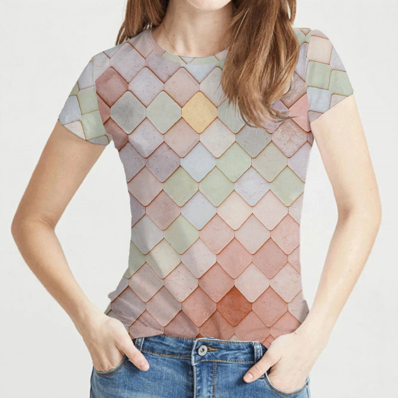

Футболка с круглым вырезом с разноцветным принтом, повседневный и удобный топ с коротким рукавом и круглым вырезом, модная женская одежда для весны и лета