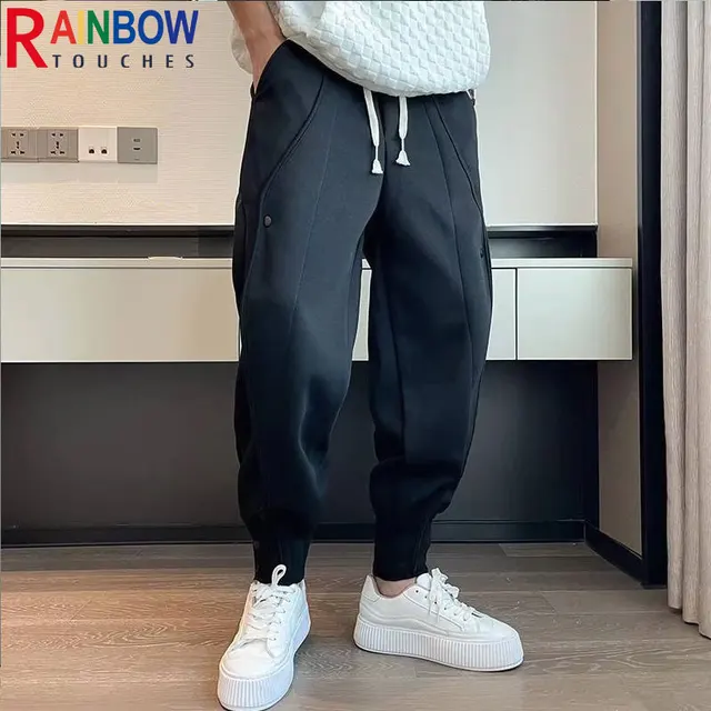 Rainbowtouches-Pantalones deportivos informales para hombre, pantalón con cremallera elástica y botones, a la moda, para exteriores, 2022 4