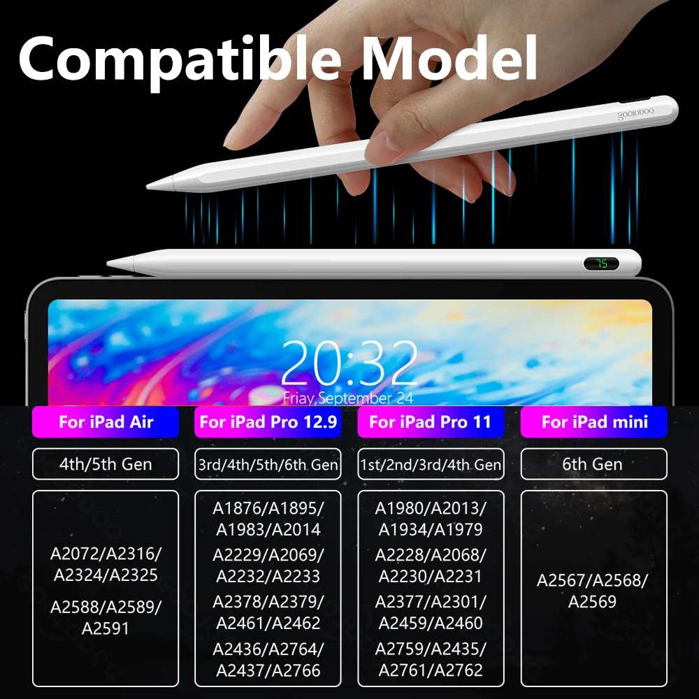 Goojodoq-caneta de Carregamento sem Fio Display Lcd Caneta Apple para Apple Ipad Air Pro 11 12.9 Go50 1 - Imagem 4