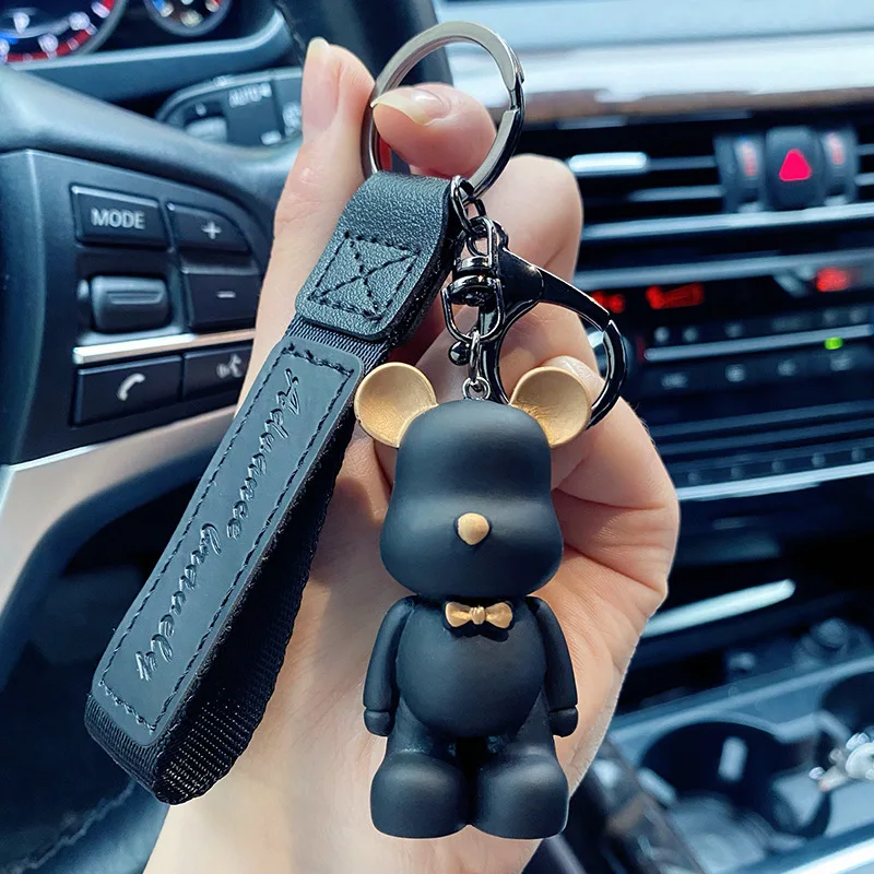 Resin Bow Tie Big Ears Bear Keychain Men and Women Couple Bag Pendant Car  Key Chain Key Ring Accessories Keyring Small Gift