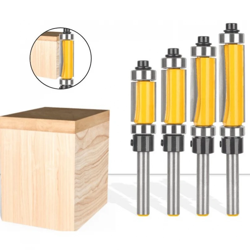 

4pcs/set Shank Carbide Alloy Trim Router Bits for Woodworking, Tungsten Alloy Double Bearing Router Bit Set