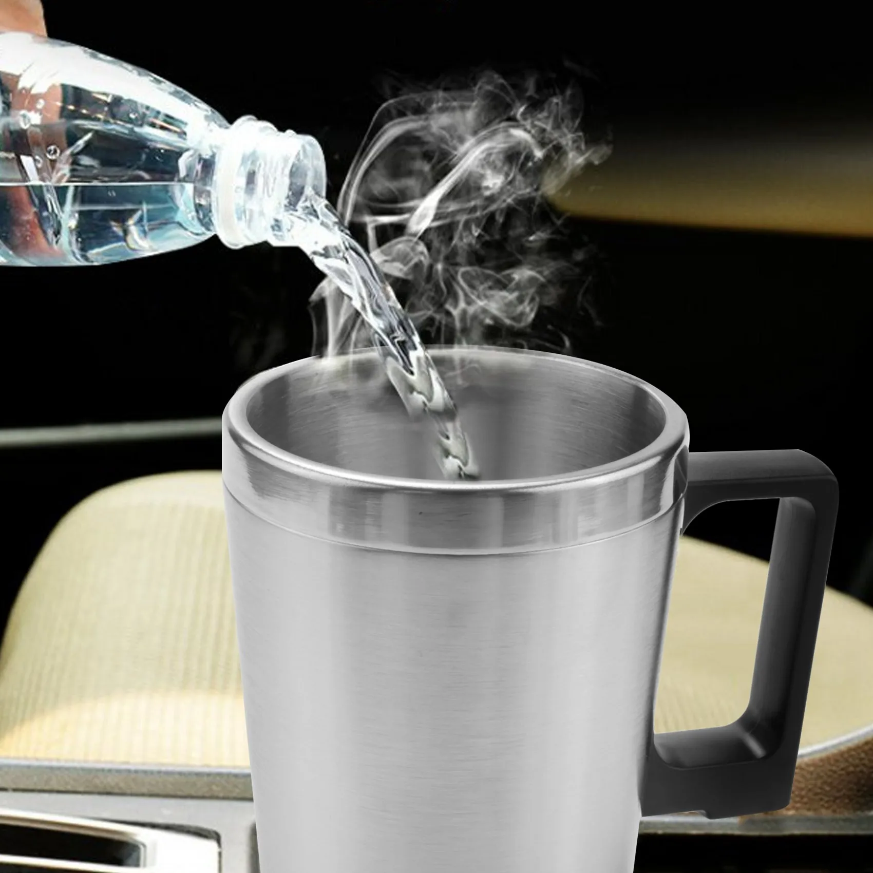 차량용 휴대형 가열 주전자, 간편 12V 300ml 차량용 커피 메이커 티포트 차량용 가열컵 뚜껑 포함 야외용 물병