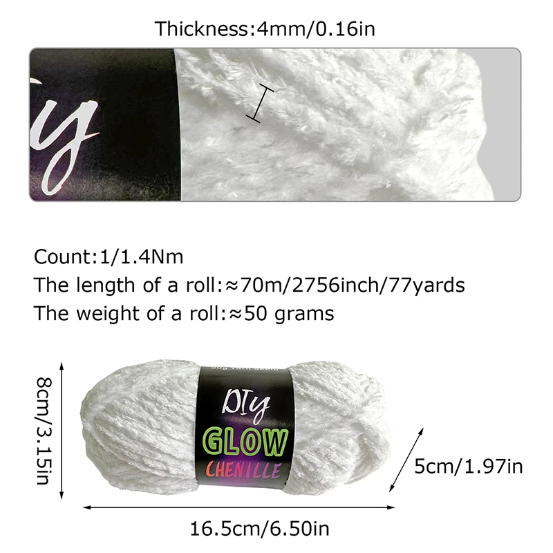 50g/Roll Chenille Luminous Hand Knitting Thread Glow In The Dark Novel Functional Yarn DIY For Carpet Sweater Hat   Coaster Toys 5