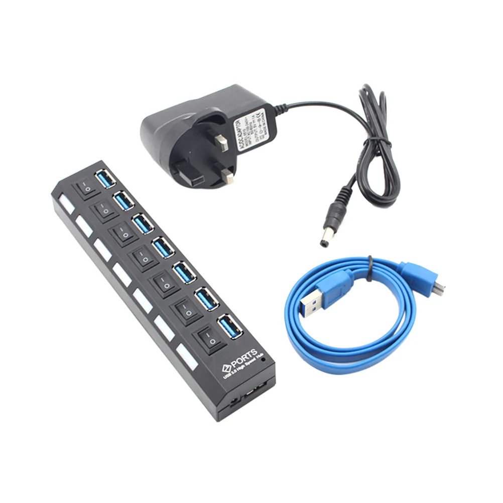 

7-Port USB Hub 30 High-speed Data Transfer Ports Splitter with Individual and LEDs (UK Plug)