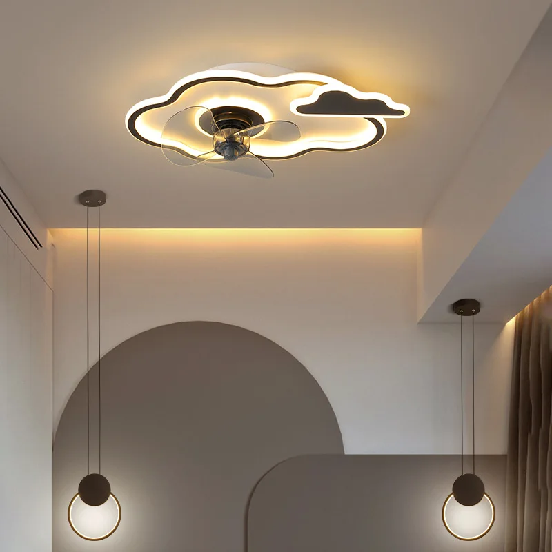 Modern Minimalist Children's Bedroom Fan Lights LED Three-tone Lighting Indoor Ceiling Lamp Iron Paint Golden Clouds Kid Fixture