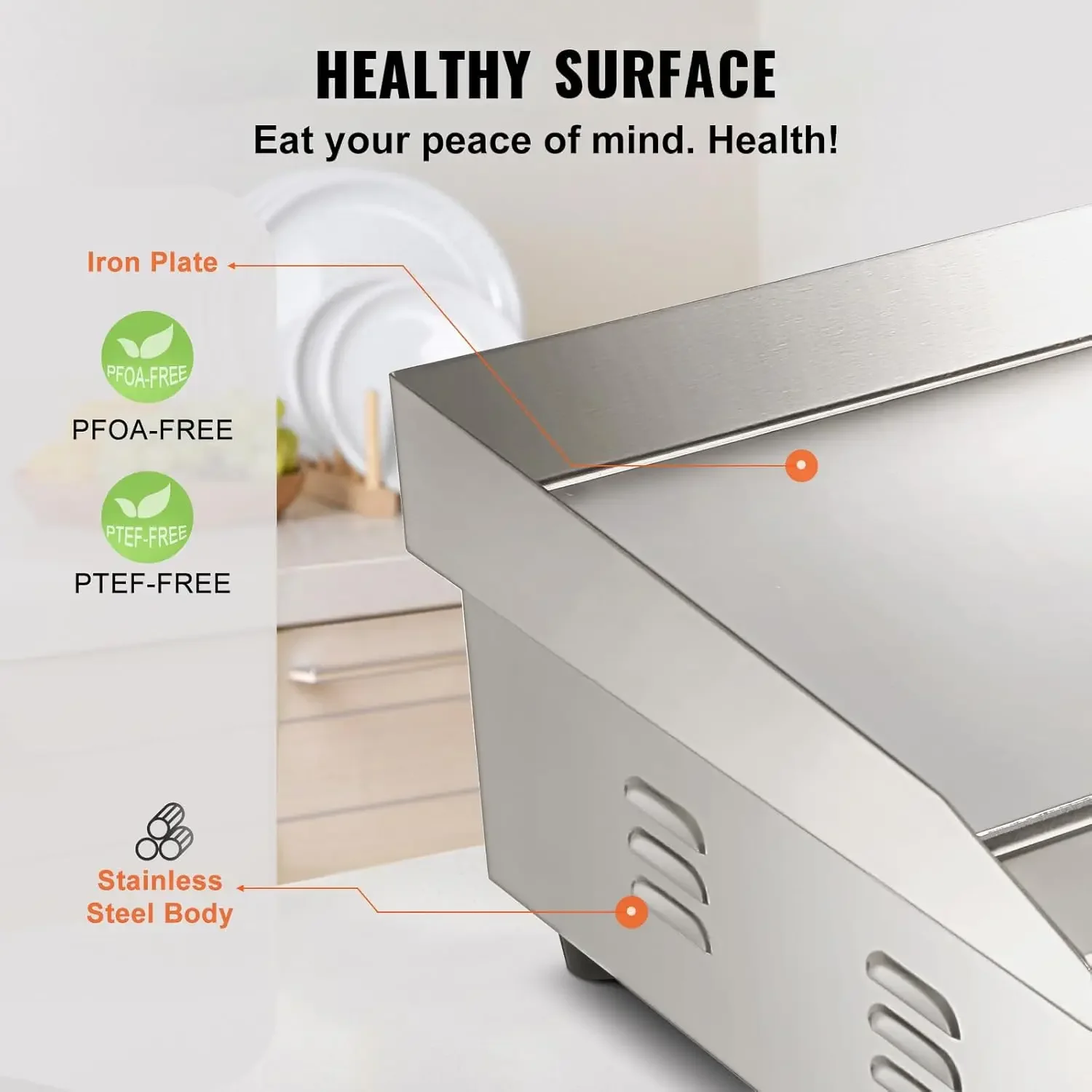 Electric Griddle, 22", 1600W Countertop Flat Top Griddle, Stainless Steel Teppanyaki Grill w/Iron Cooking Plate, 122-572℉ Adjust 5