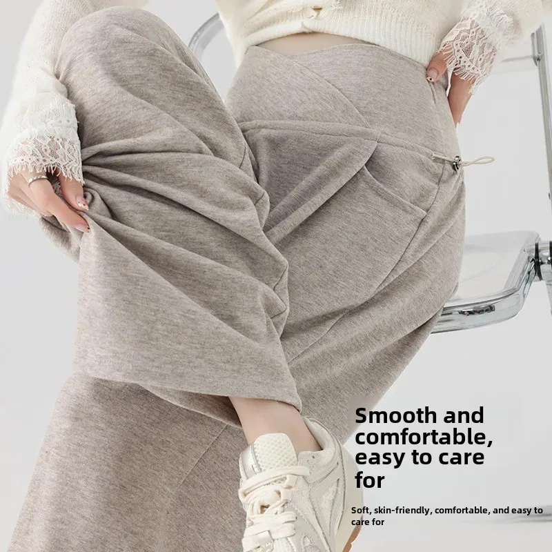 Korean Style Pregnancy Pants Soft Slim Fit Bell Bottoms Low Waist Side Drawstring Support Belly Pants For Expecting Mothers maternity pants