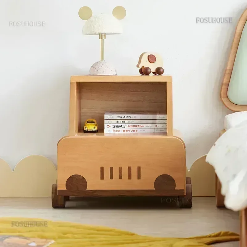 Modern Solid Wood Children's Bedroom Furniture Nightstands Creative Kids Study Drawer Locker Simple Apartment Storage Cabinets H