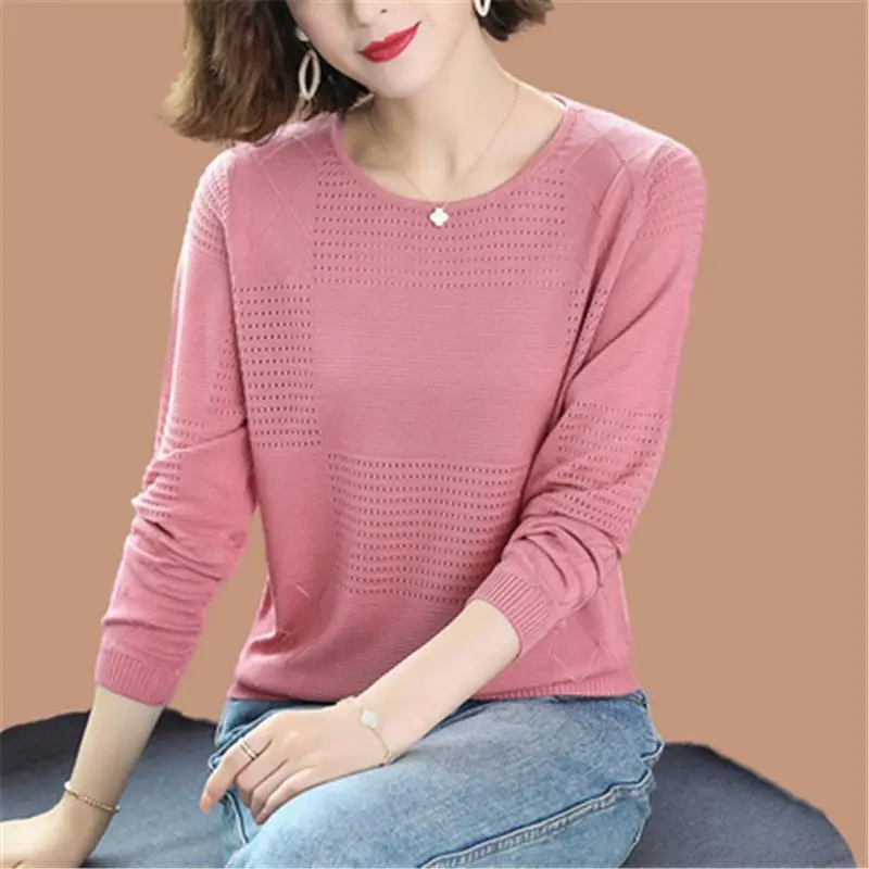 여성용 라운드넥 긴팔 루즈한 스웨터 니트 상의, 솔리드 컬러, 통근용 패션, 심플한 용수철 가을, 2024 신상